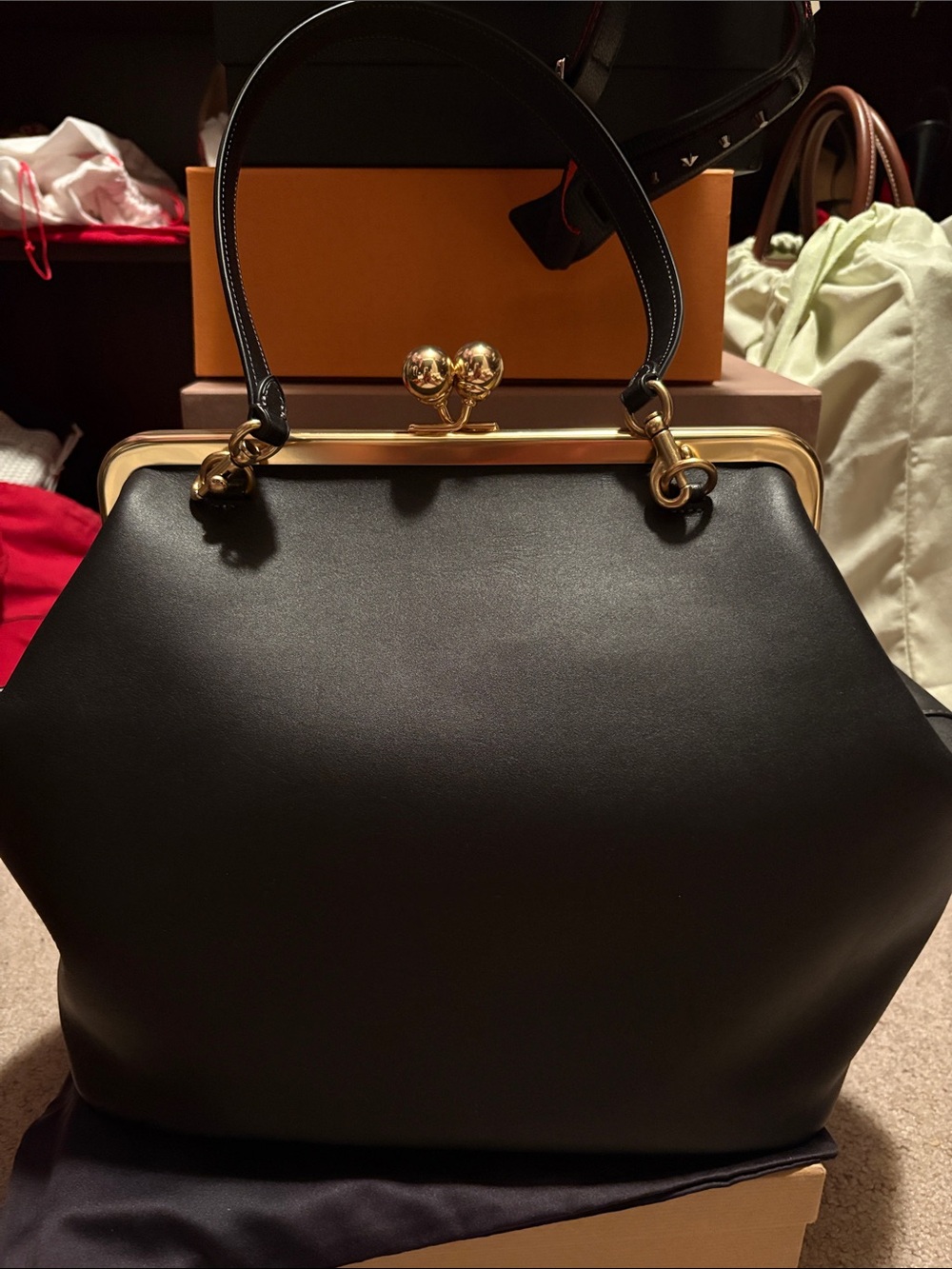 Coach Black Leather Satchel with Gold Hardware Frame